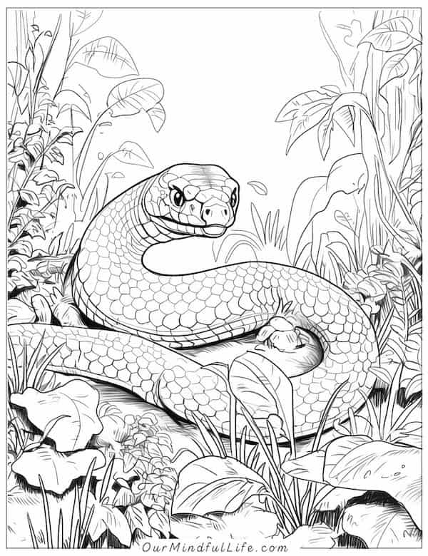 Snake in the woods coloring page