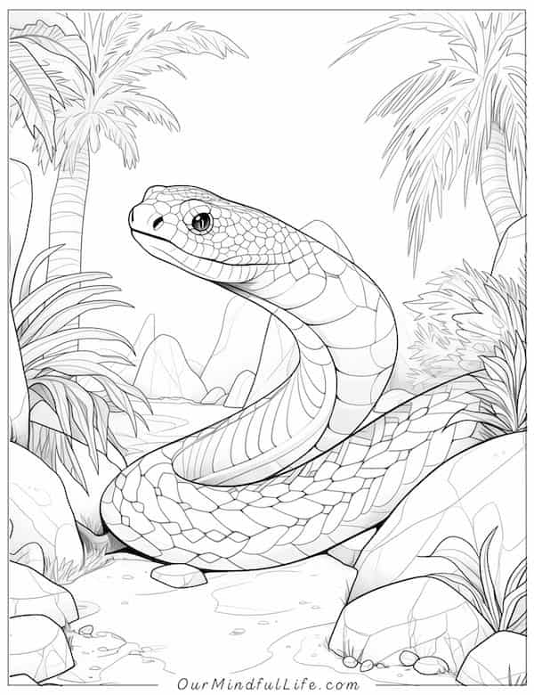 Snake on a summer beach coloring page