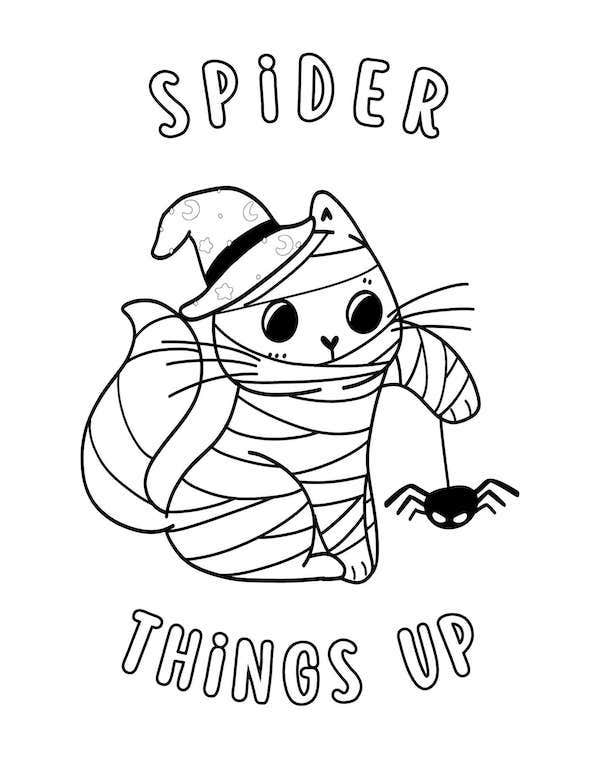 Spider things up - Halloween cat coloring pages for kids