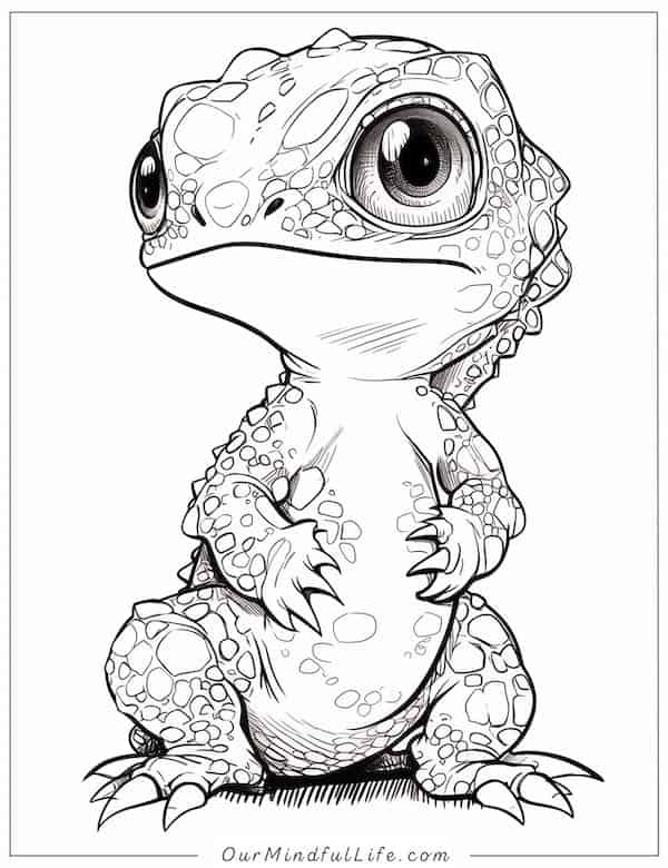 Super cute intricate baby lizard coloring page