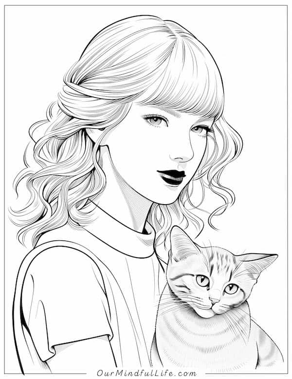 Taylor Swift with cat coloring page