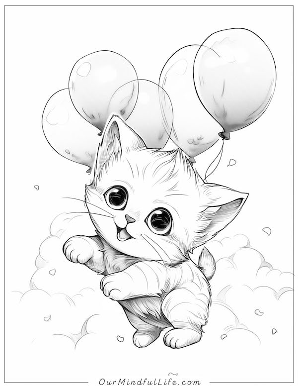 The floating cat coloring page