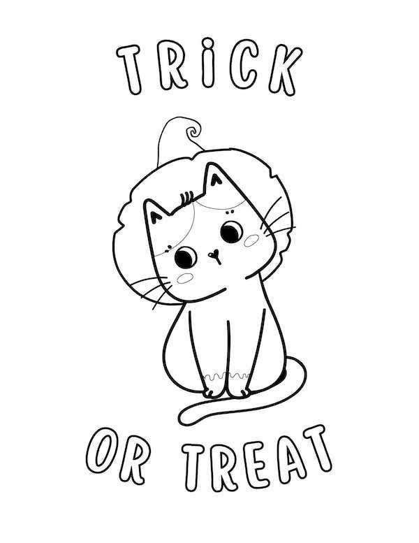 Trick or treat - Halloween cat coloring pages for kids