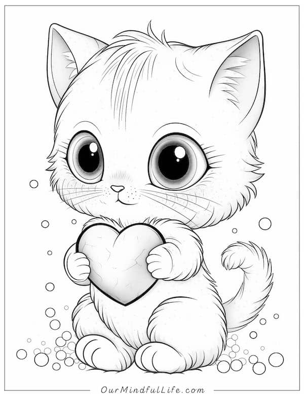 Valentine cat coloring page