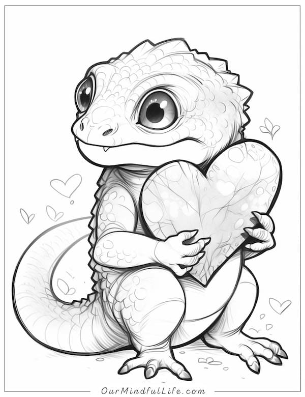 Valentine lizard coloring page