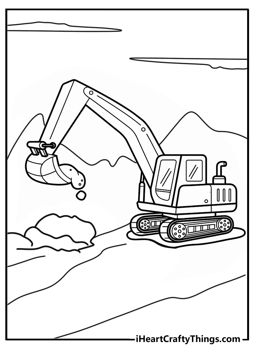 Excavator scooping soil