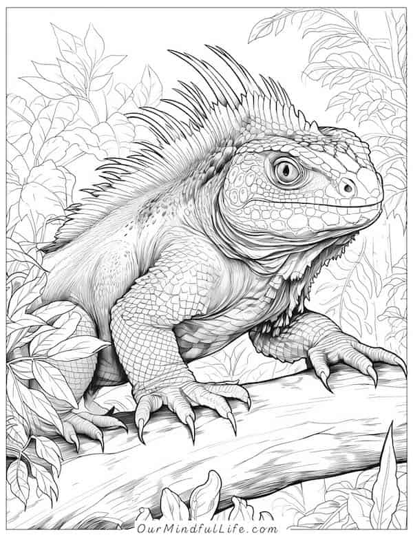 iguana on a branch coloring page