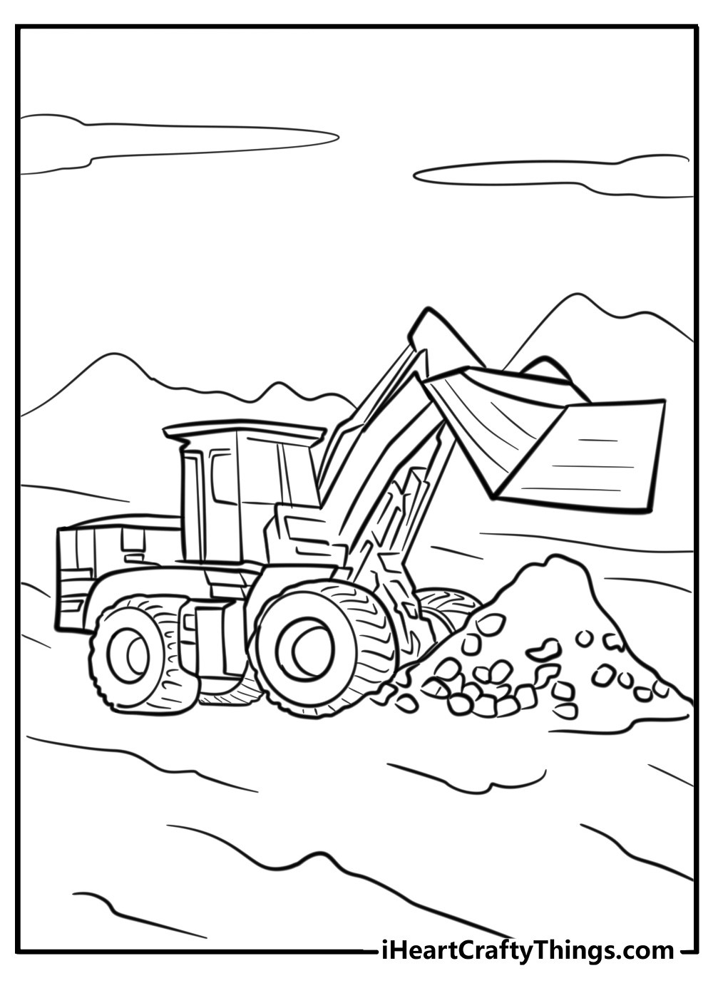 Mining excavator dumping rocks