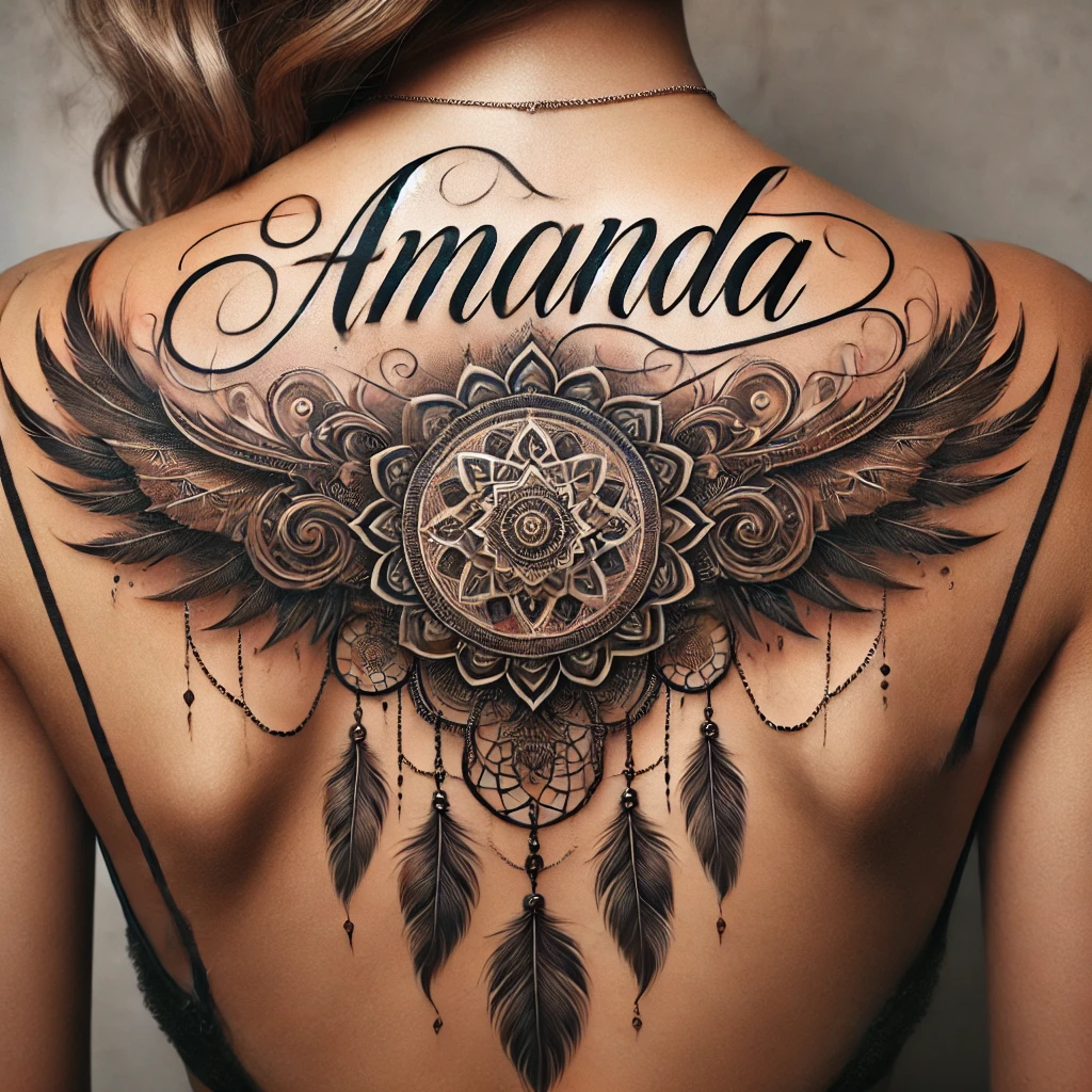 Back Amanda Name Tattoo