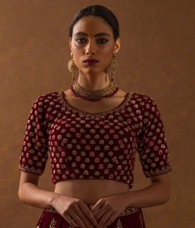 Beaded Red Maroon Velvet Blouse