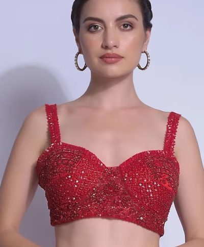 Bralette Pattern Red Embellished Blouse 