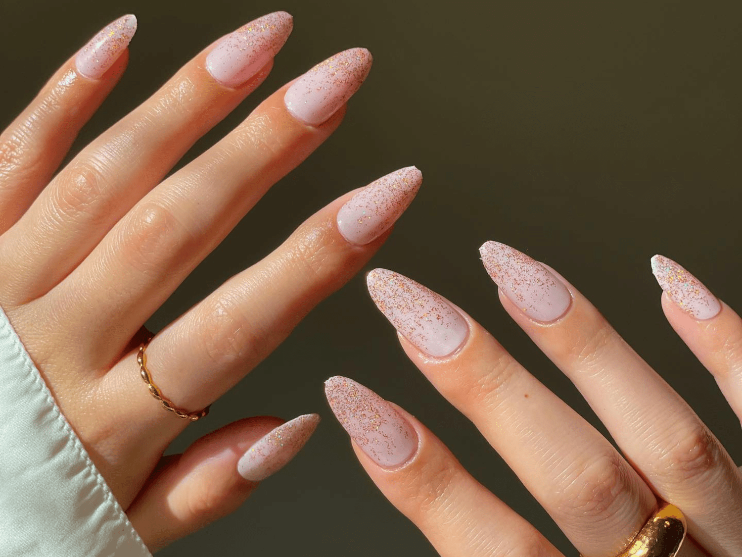 Glitter-Tipped Almond Nails