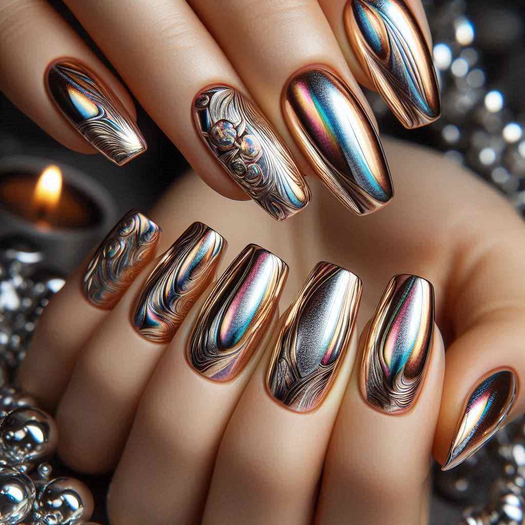 Metallic Almond Nails