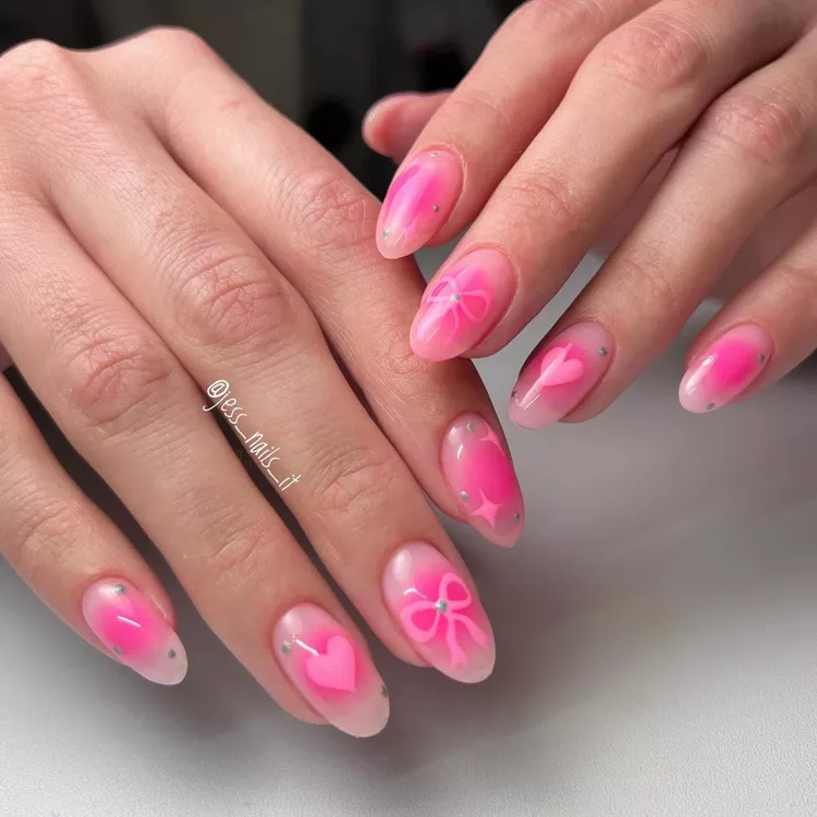 Pink Aura Bow, Heart, and Star Nails