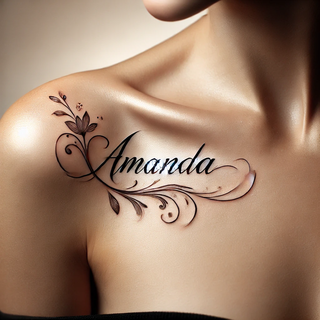 Shoulder or Collarbone Amanda Name Tattoo