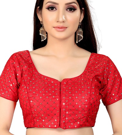 Stylish Sequin Work Art Silk Red Blouse