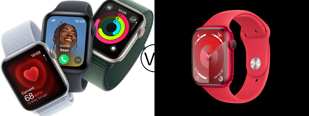 A comparison of the Apple Watch SE and Apple Watch Series 9, showcasing their design, display, and key features.