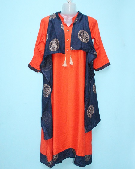 Orange and Blue Shrug Kurta