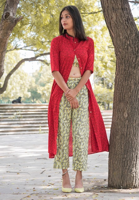 High Slit Red Shrug Kurta