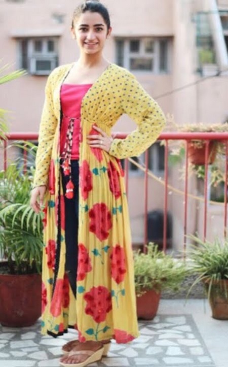 Yellow Printed Shrug with Kurta