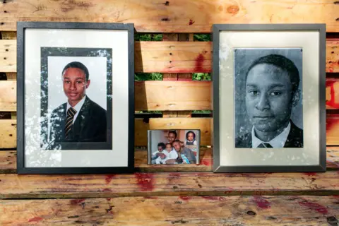 BBC/Laurence Cawley Two framed pictures of Jovanni Peddie, and one of him and his family 