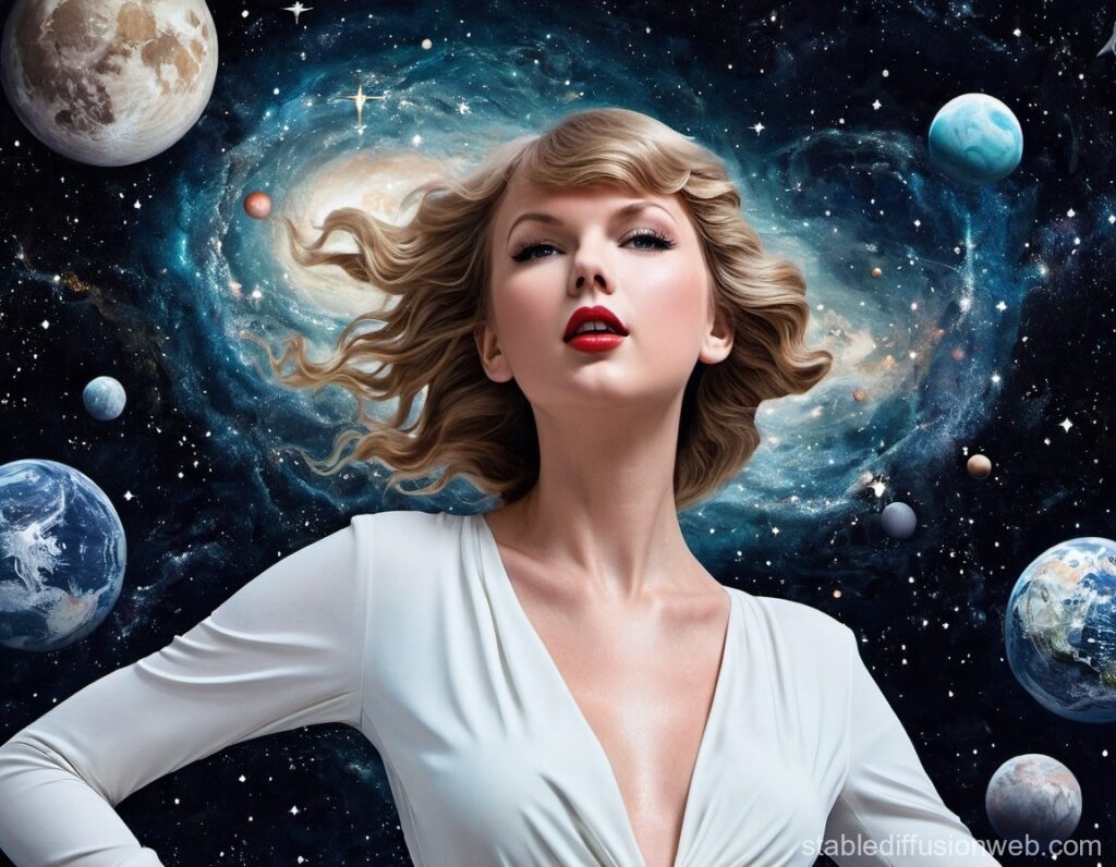 Taylor Swift against a starry backdrop, representing her song "The Archer."