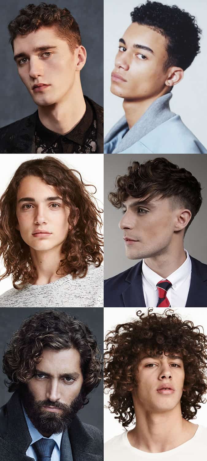 Men's curly and textured hairstyles - classic curly cut, curly fade, shoulder-length curls, and tight coils