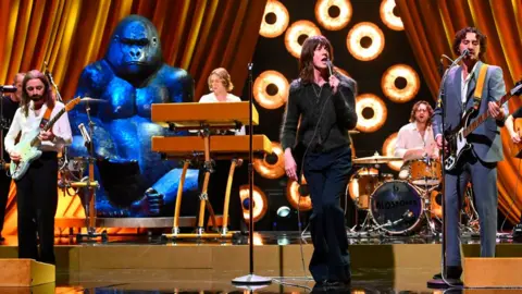 BBC/So Television/PA Media/Matt Crossick Blossoms performing on Later... With Jools Holland, with the giant Gary gorilla behind them