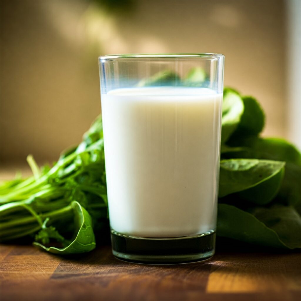 Calcium-rich foods like milk and leafy greens support bone health in aging women