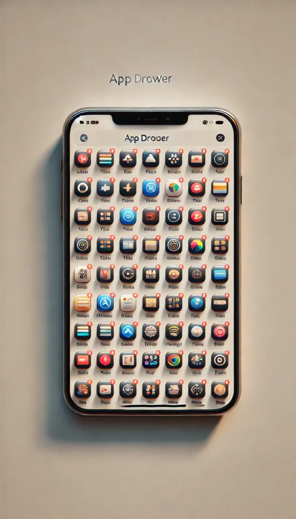 smartphone's app drawer organized alphabetically