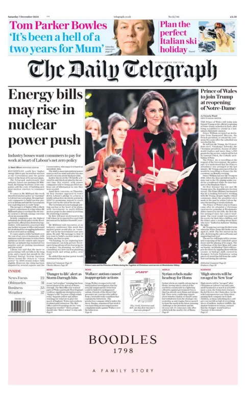 The Daily Telegraph front page 7 December