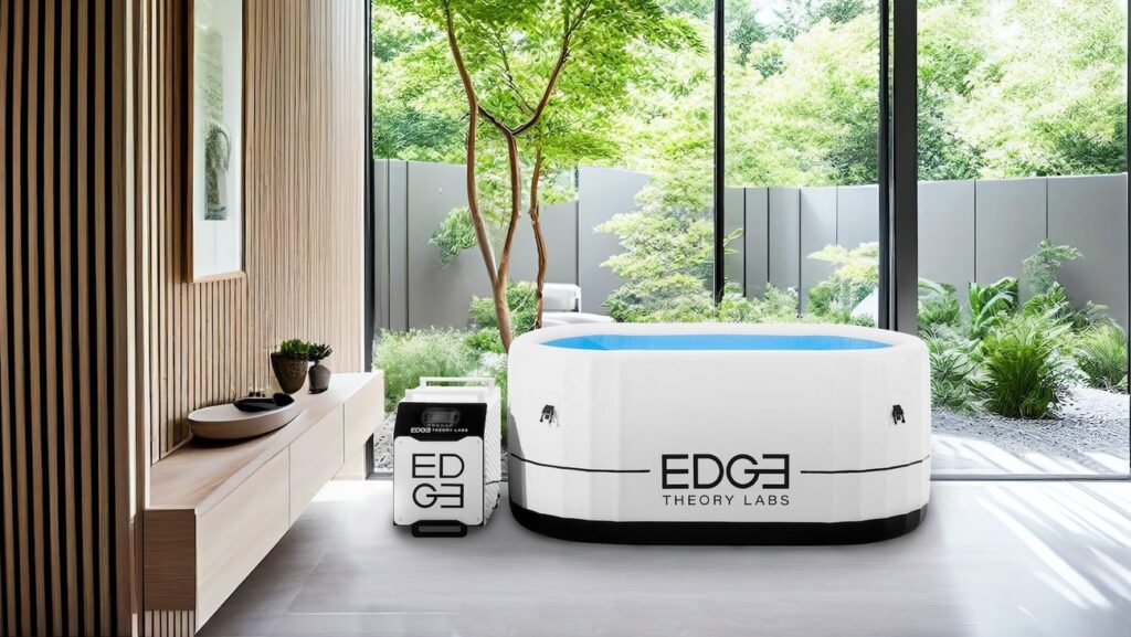 A modern and technologically advanced cold plunge tub by Edge Theory Labs, featuring smart controls and innovative features