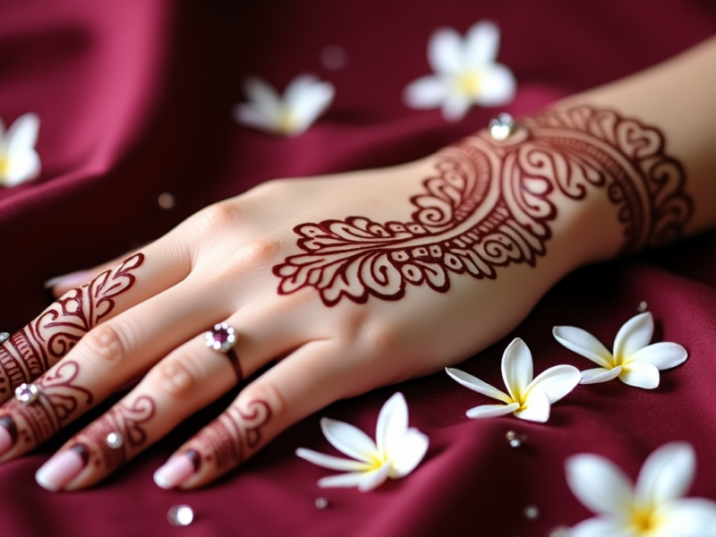 A hand with an intricate Arabic mehndi design