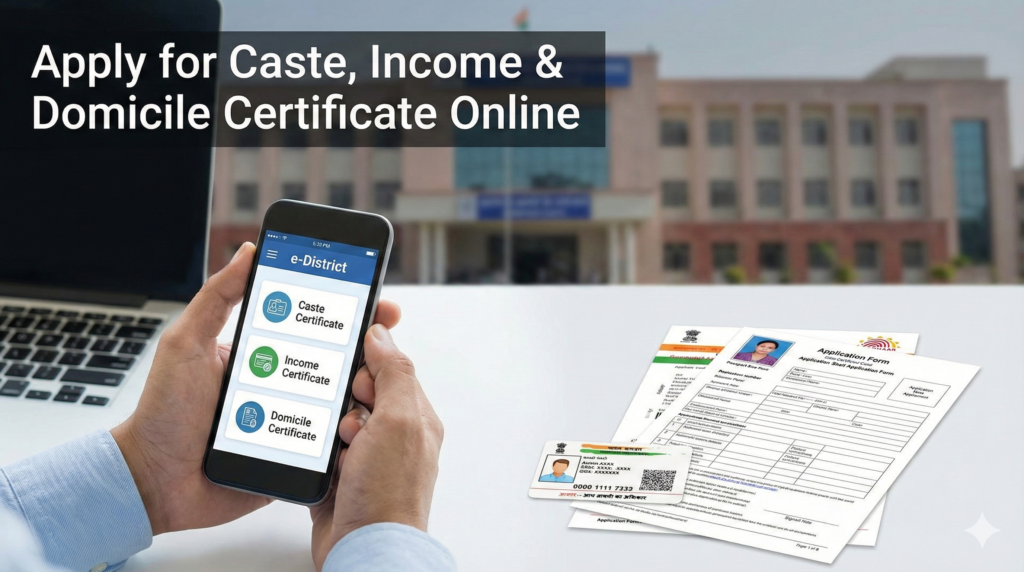 apply for caste income and domicile certificate in your district