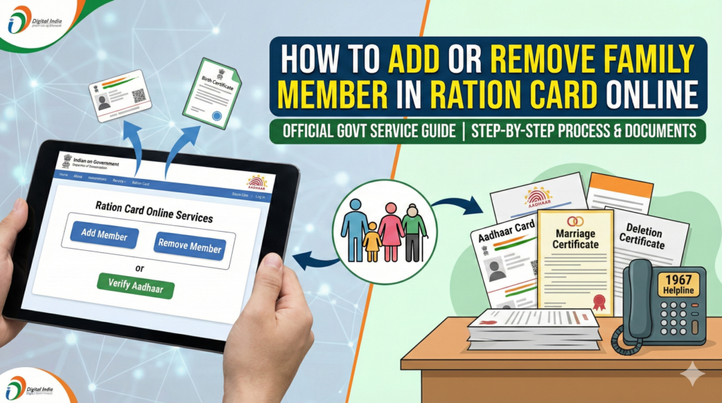 how to add or remove family member in ration card online