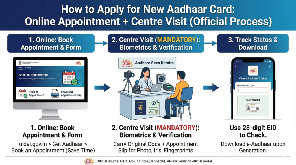 how to apply for new aadhaar card online and at centre in india